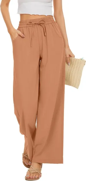 Women's Orange Palazzo Pants - Wide Leg, Loose Fit, Drawstring Waist, X-Large Short