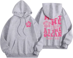 Women's Oversized Cute Hoodies Preppy Y2K Graphic Long Sleeved Sweatshirt for Teen Girls Pullover Tops with Pockets