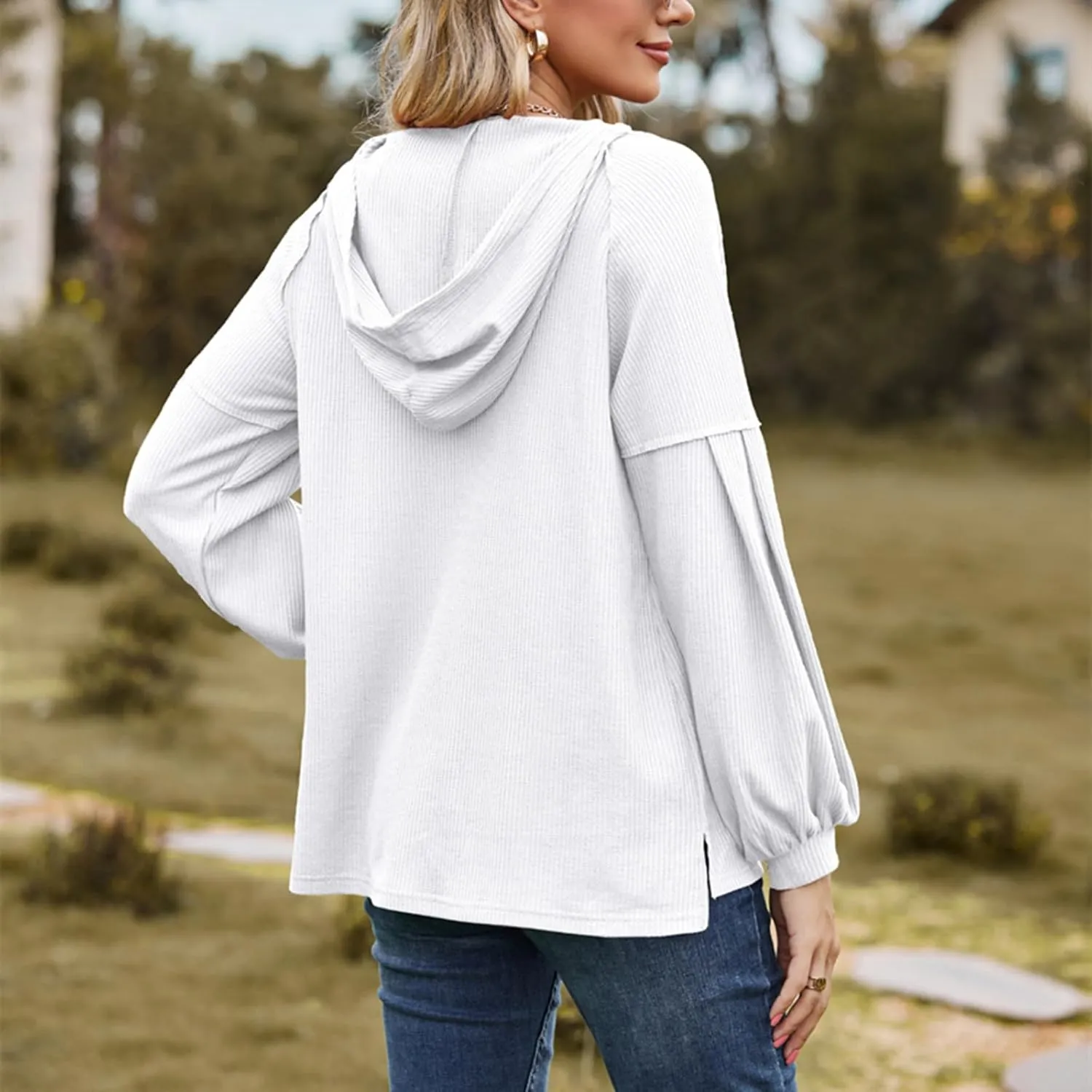 Women's Oversized Hoodies Sweatshirts,Solid Loose Pullover Long-Sleeved T-shirt,Casual Button V Neck Hooded Tops