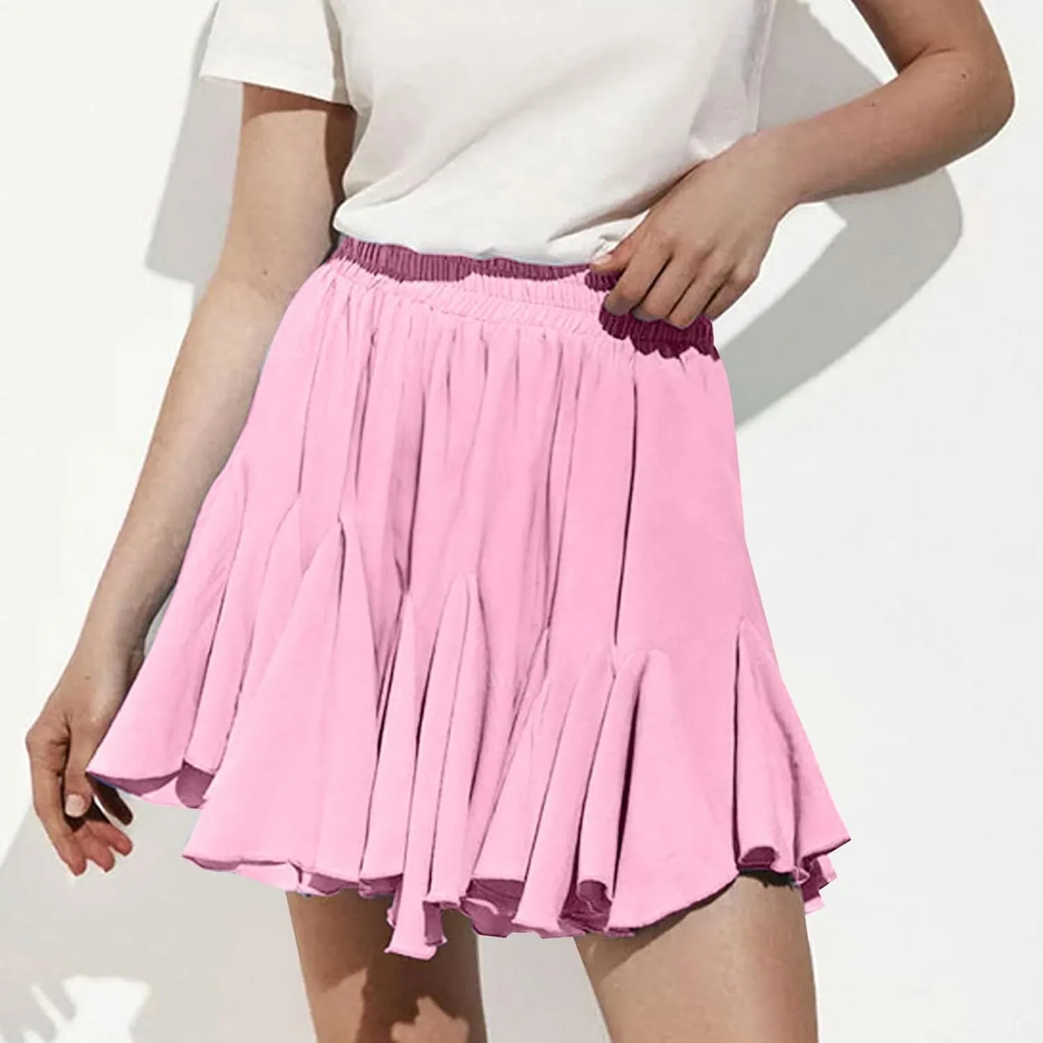 Women's Pleated Skirt Basic Casual High Waisted Summer Beach Vacation Skirts Solid Color Mini Skorts