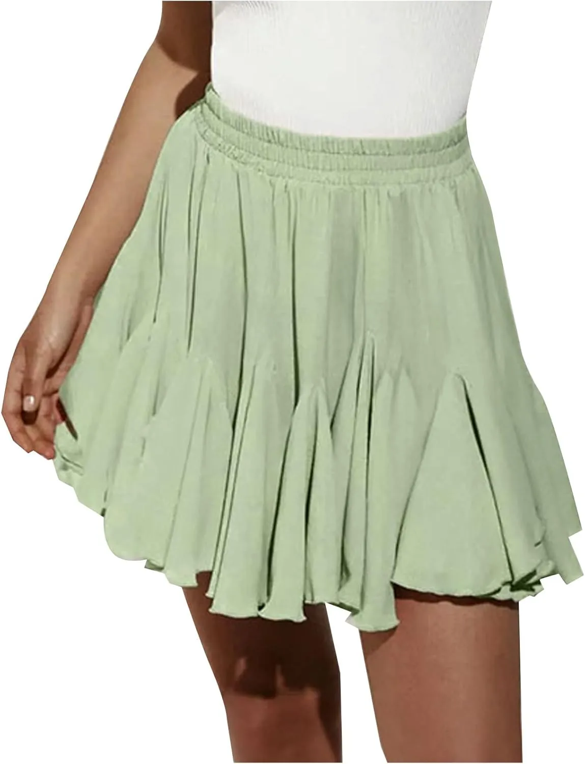 Women's Pleated Skirt Basic Casual High Waisted Summer Beach Vacation Skirts Solid Color Mini Skorts