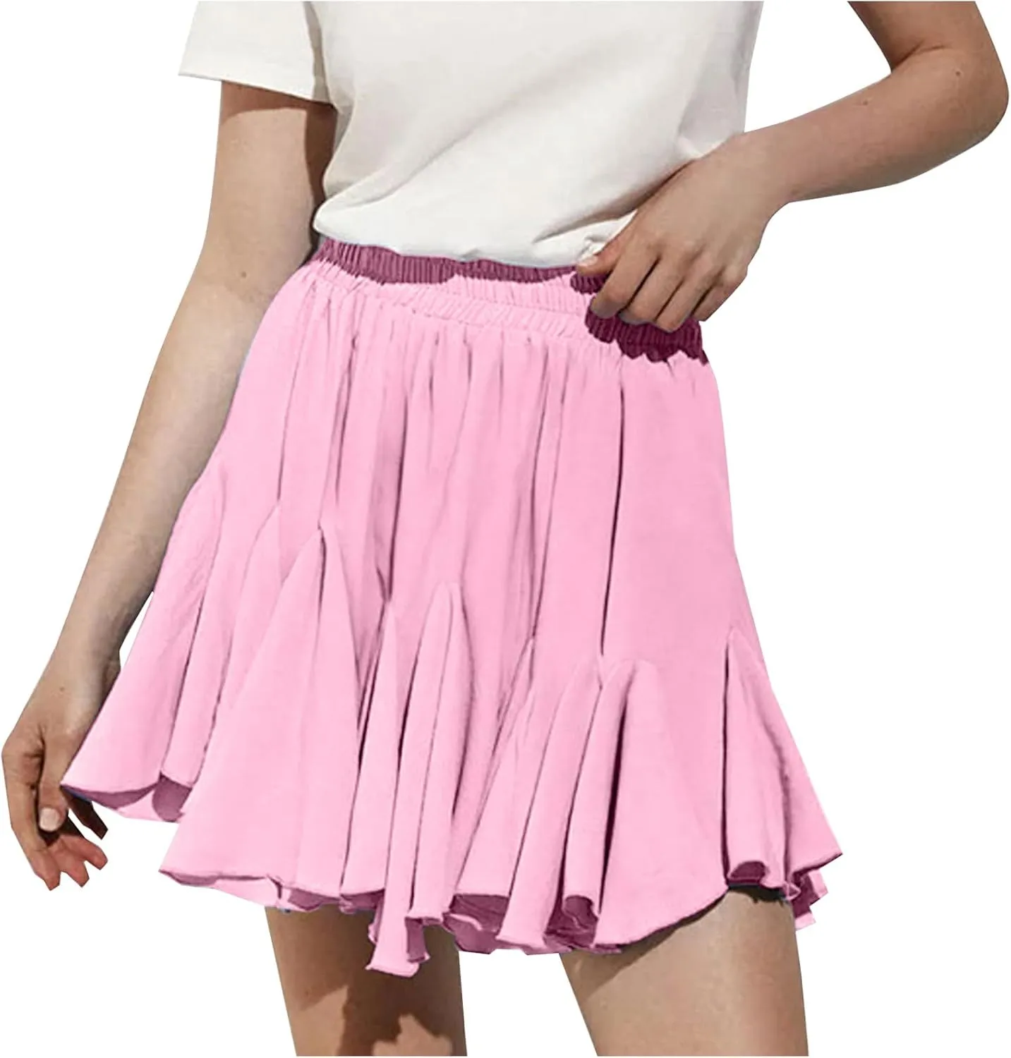 Women's Pleated Skirt Basic Casual High Waisted Summer Beach Vacation Skirts Solid Color Mini Skorts