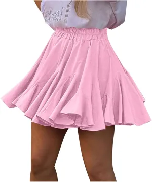 Women's Pleated Skirt Basic Casual High Waisted Summer Beach Vacation Skirts Solid Color Mini Skorts