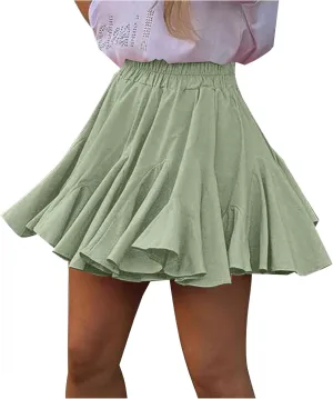 Women's Pleated Skirt Basic Casual High Waisted Summer Beach Vacation Skirts Solid Color Mini Skorts