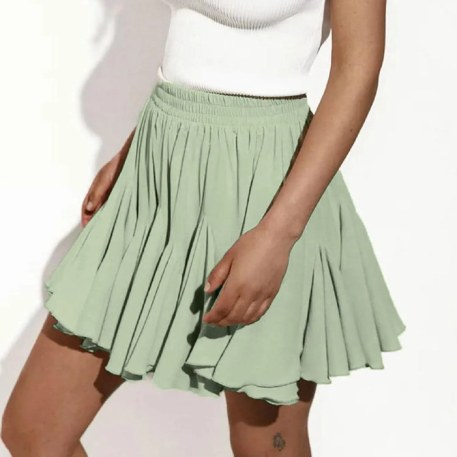 Women's Pleated Skirt Basic Casual High Waisted Summer Beach Vacation Skirts Solid Color Mini Skorts