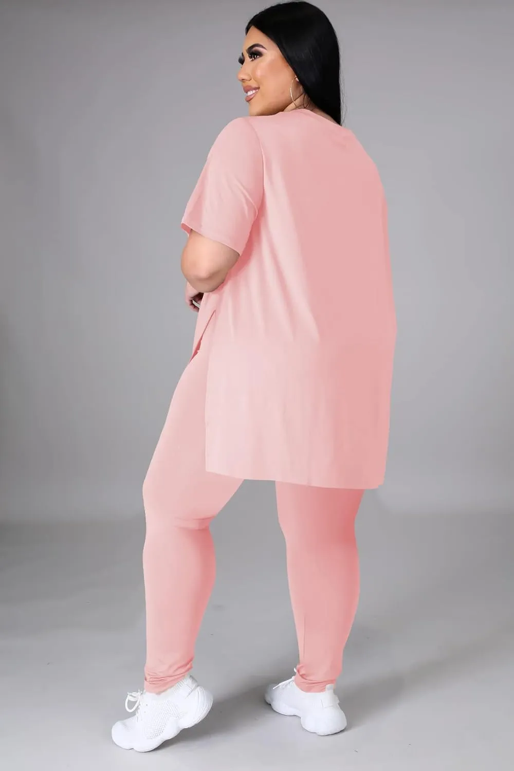 Women's Plus Size Two Piece Outfits Loungewear Sets Summer Oversized Tshirts Long Sweatpants Sweatsuits Sets