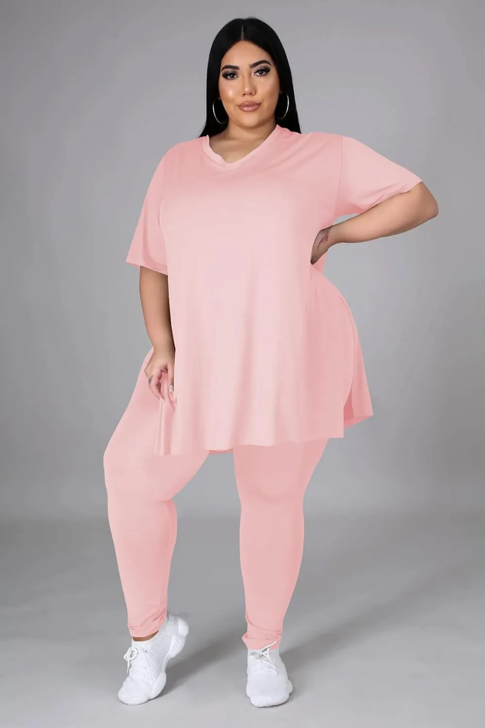 Women's Plus Size Two Piece Outfits Loungewear Sets Summer Oversized Tshirts Long Sweatpants Sweatsuits Sets
