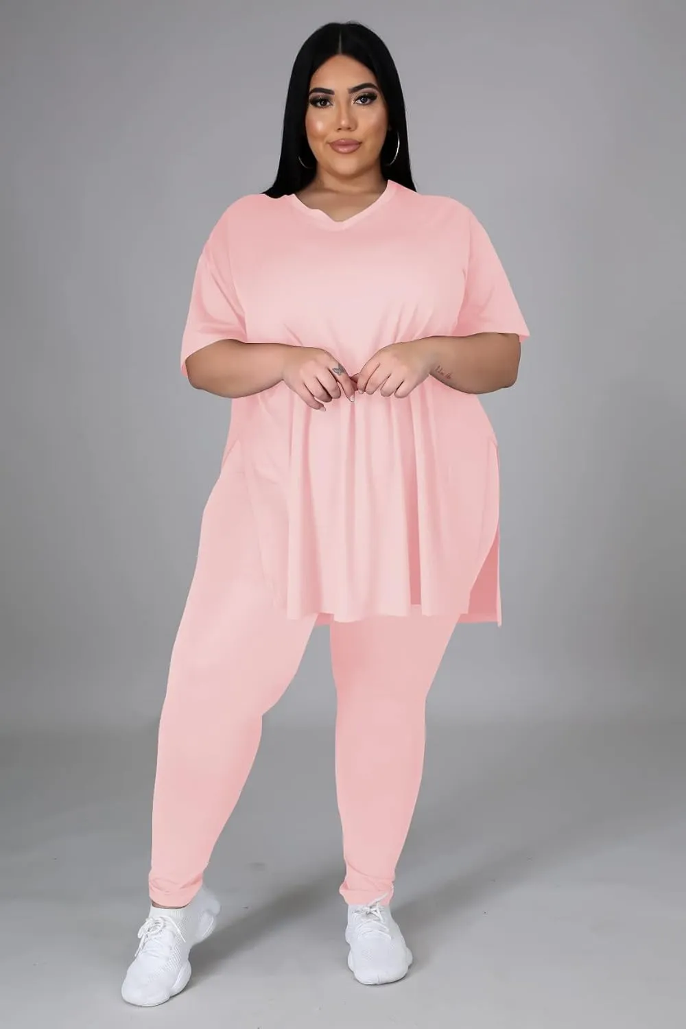 Women's Plus Size Two Piece Outfits Loungewear Sets Summer Oversized Tshirts Long Sweatpants Sweatsuits Sets