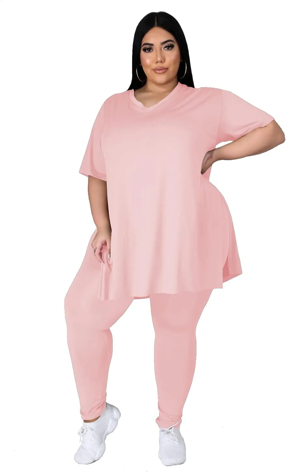 Women's Plus Size Two Piece Outfits Loungewear Sets Summer Oversized Tshirts Long Sweatpants Sweatsuits Sets