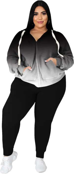 Women's Plus Size Two Piece Outfits Sweatsuits Sets Long Sleeve Loungewear Tracksuit Sets