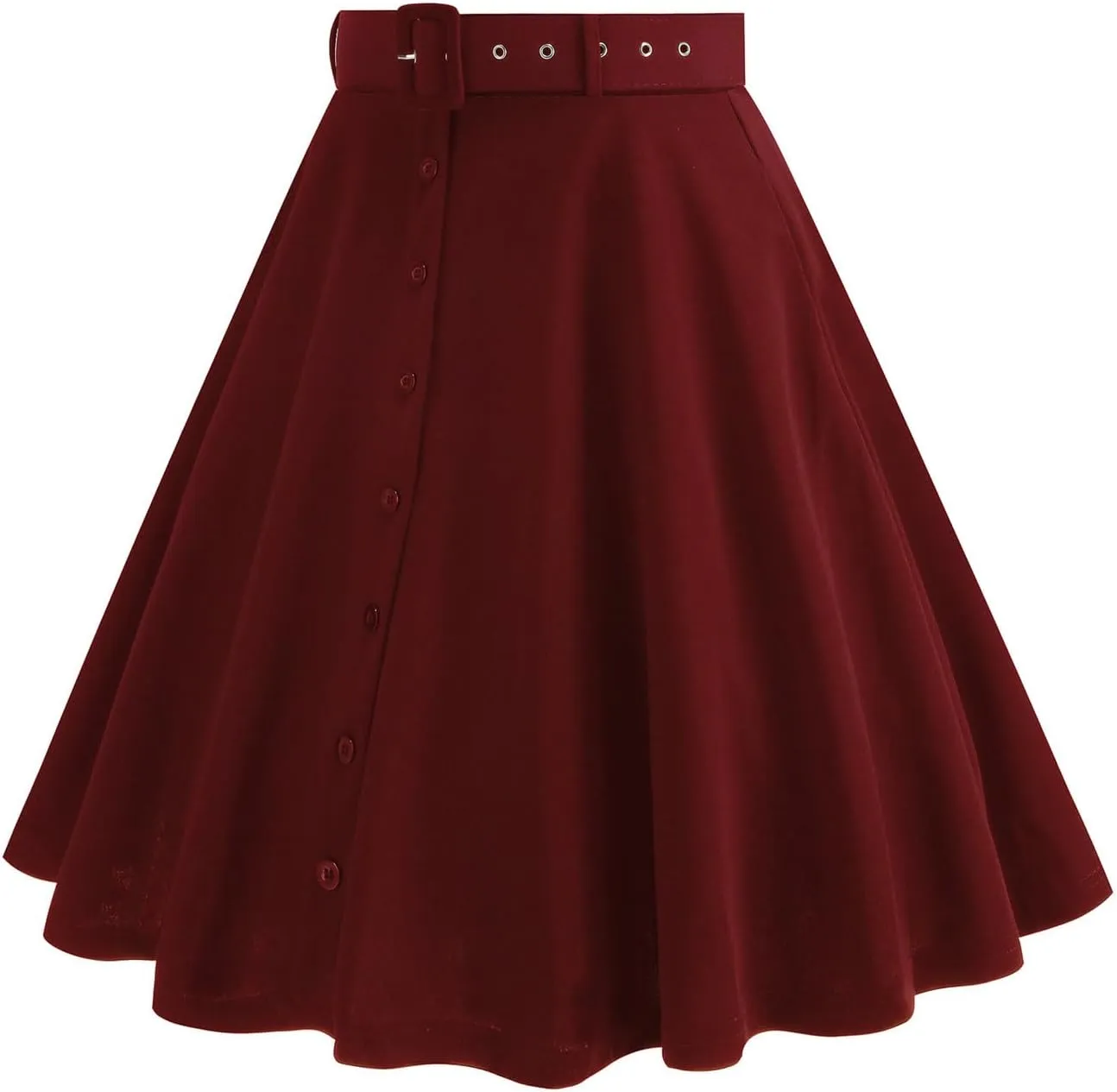 Womens Retro High Waisted Skirts Vintage Stretch A Line Flared Midi Skirt Knee Length Casual Dress Summer Clothes