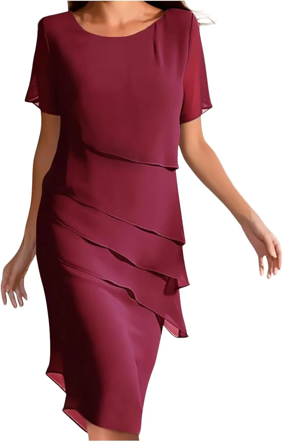 Women's Short Wedding Dresses Summer Short Sleeved Party Dress Flowy Chiffon Evening Partydress Wedding Midi Dress
