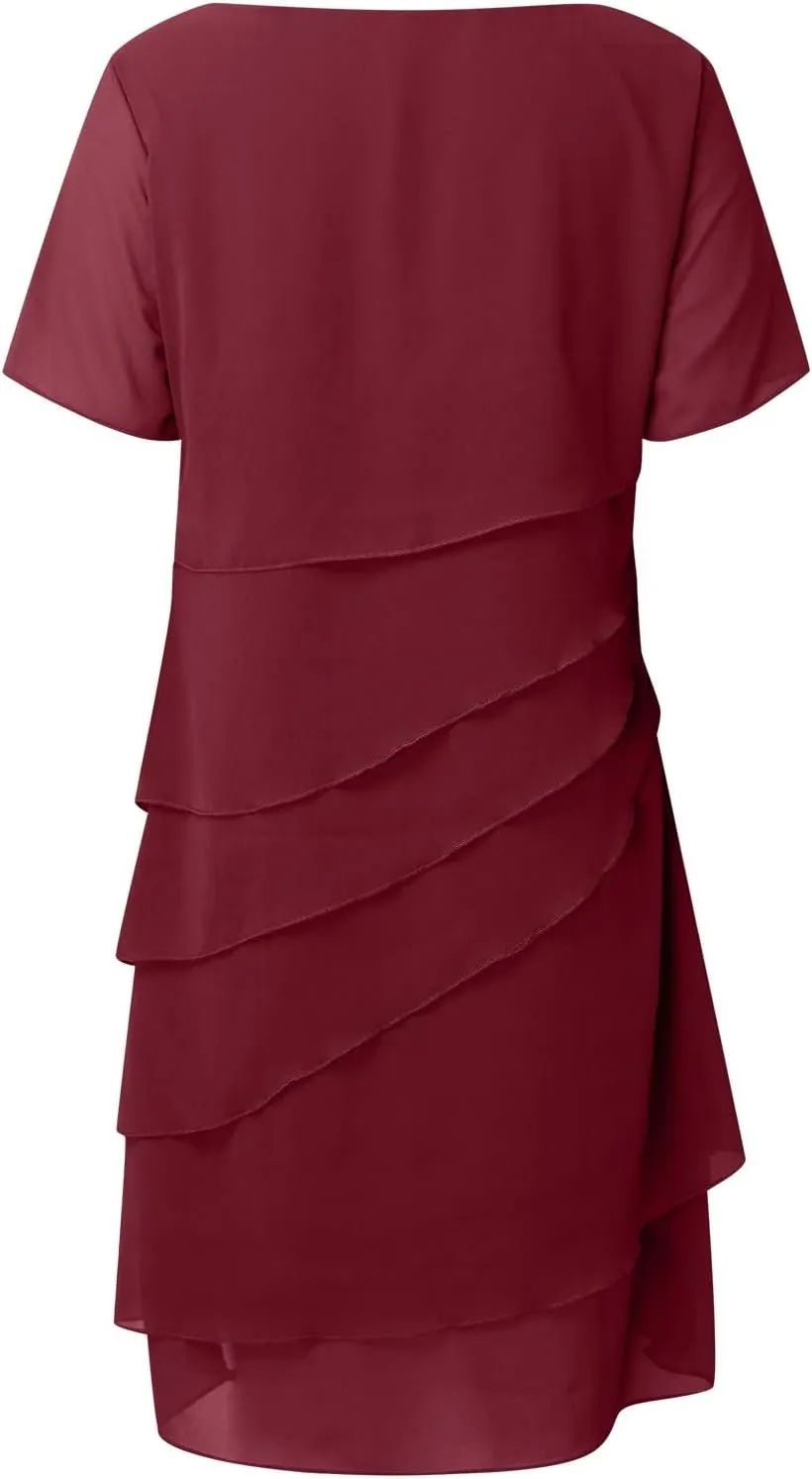 Women's Short Wedding Dresses Summer Short Sleeved Party Dress Flowy Chiffon Evening Partydress Wedding Midi Dress