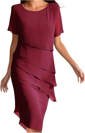 Women's Short Wedding Dresses Summer Short Sleeved Party Dress Flowy Chiffon Evening Partydress Wedding Midi Dress