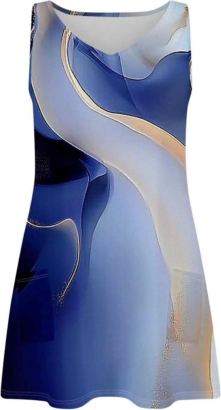 Women's Sleeveless Floral Print Summer Dress, Casual V-Neck A-Line Summer for Beach and Vacation