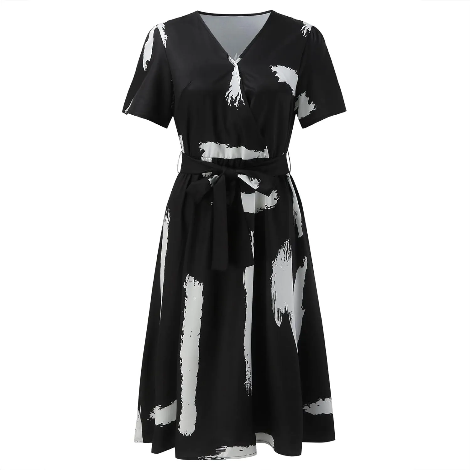 Women's Summer Wrap Maxi Dress Casual Boho Floral V Neck Short Sleeve Dress Flowy Beach Long Dresses Beach Sundress