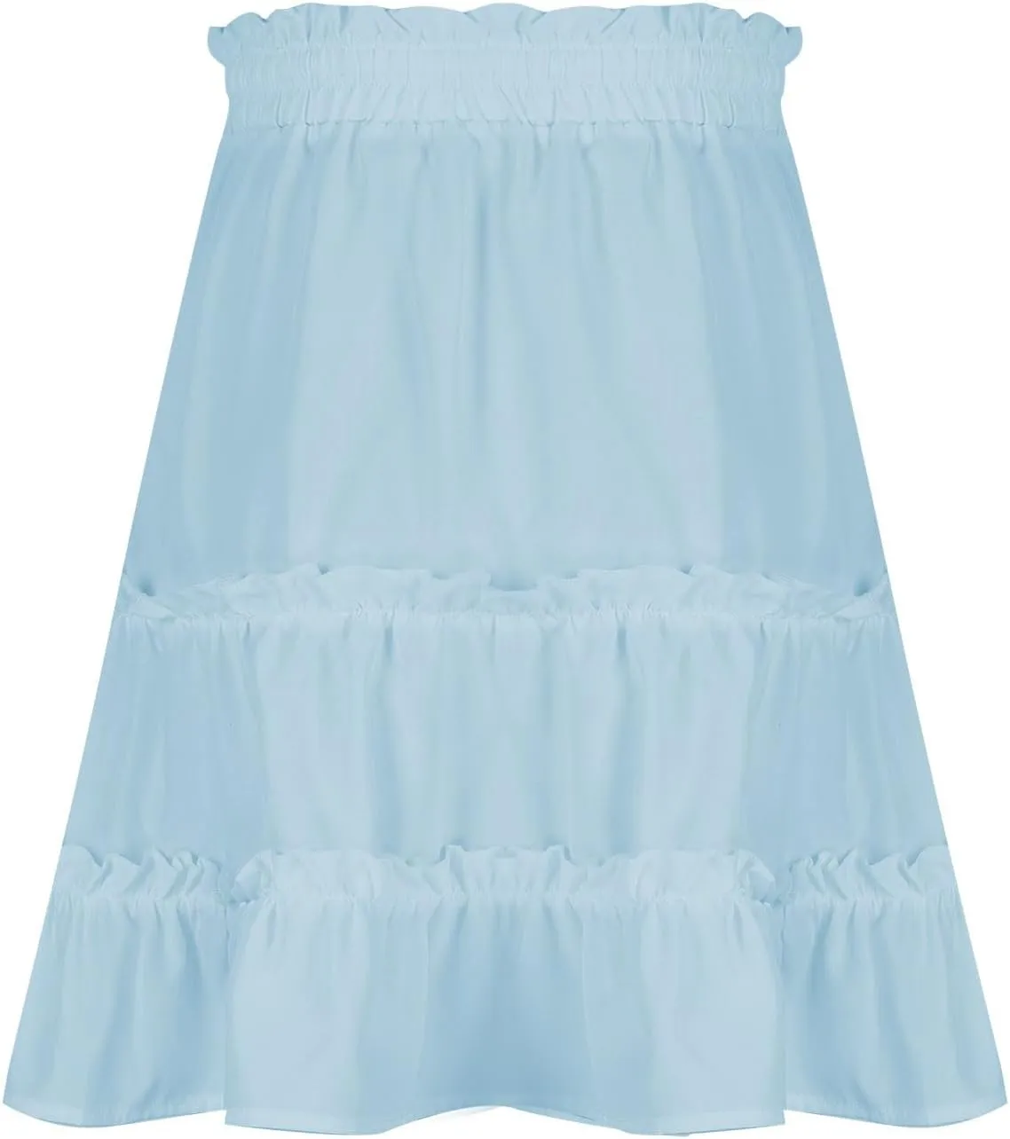 Women's Tiered Mini Skirt Solid Color Drawstring Elastic Waist Pleated Layer Ruffle Hem Flowy A Line Short Skirt