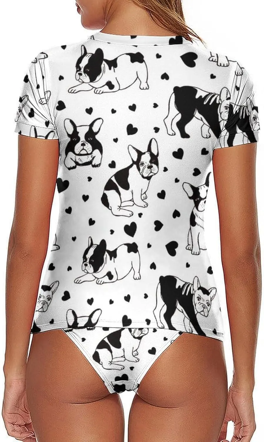 Women's Two Piece Rash Guard Short Sleeve Swim Shirt Built in Bra Bathing Suit with Bottoms