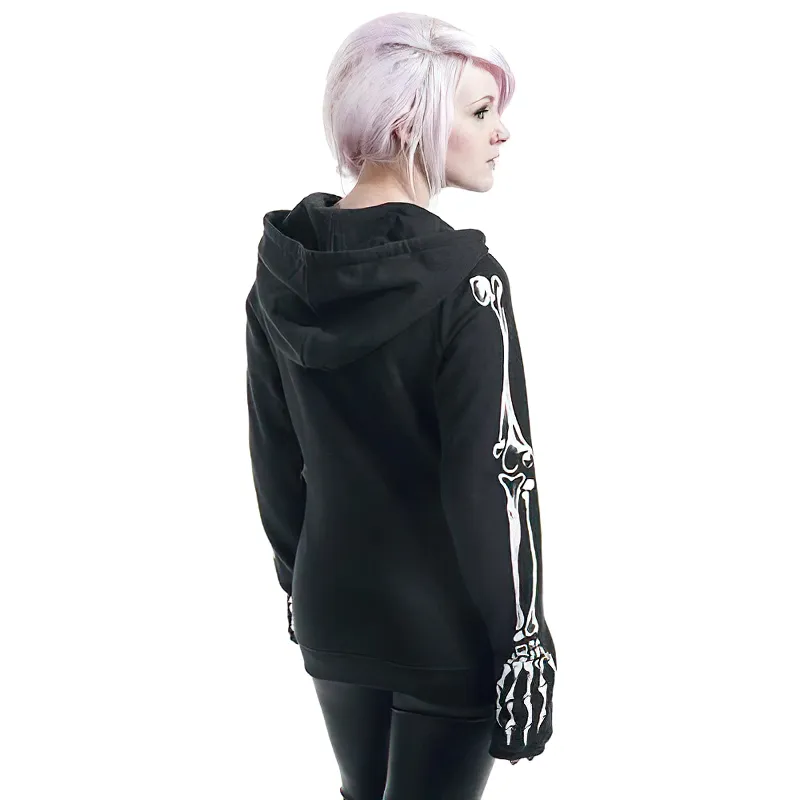 Women's Zipper Hooded Sweatshirt / Black Long Sleeve Fleece Hoodies / Loose Female Clothing