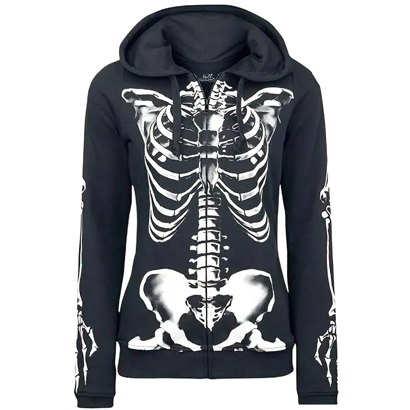 Women's Zipper Hooded Sweatshirt / Black Long Sleeve Fleece Hoodies / Loose Female Clothing