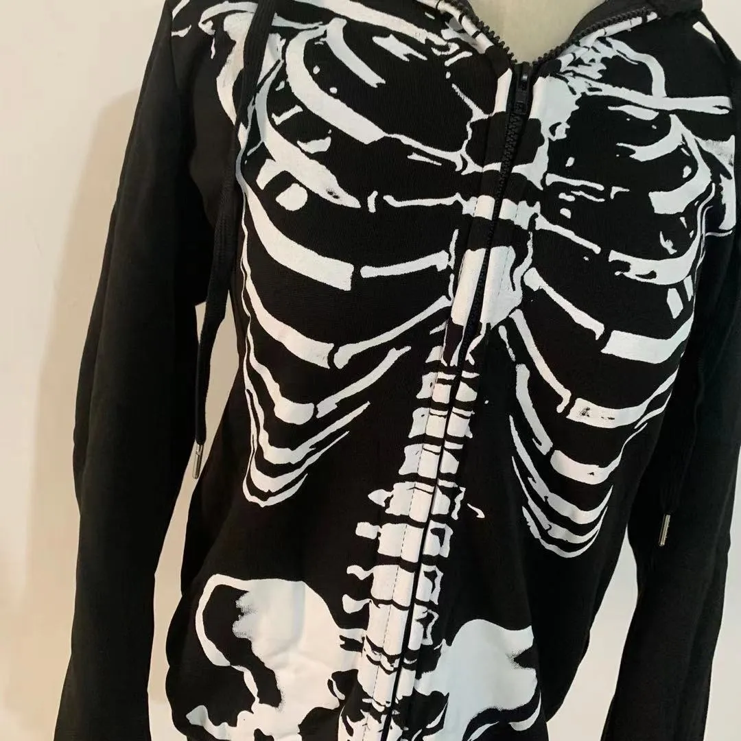 Women's Zipper Hooded Sweatshirt / Black Long Sleeve Fleece Hoodies / Loose Female Clothing