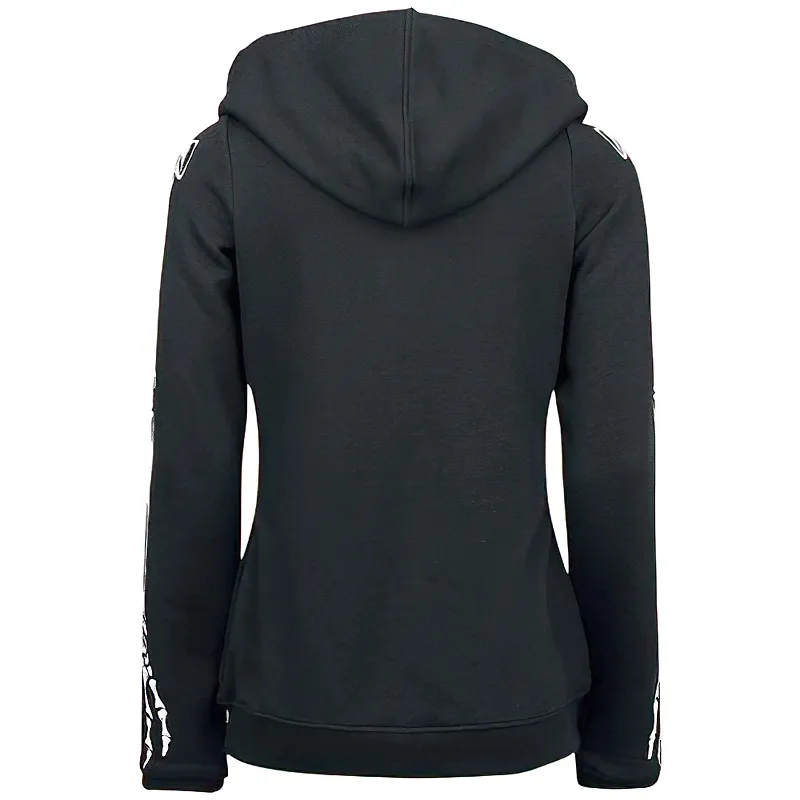 Women's Zipper Hooded Sweatshirt / Black Long Sleeve Fleece Hoodies / Loose Female Clothing
