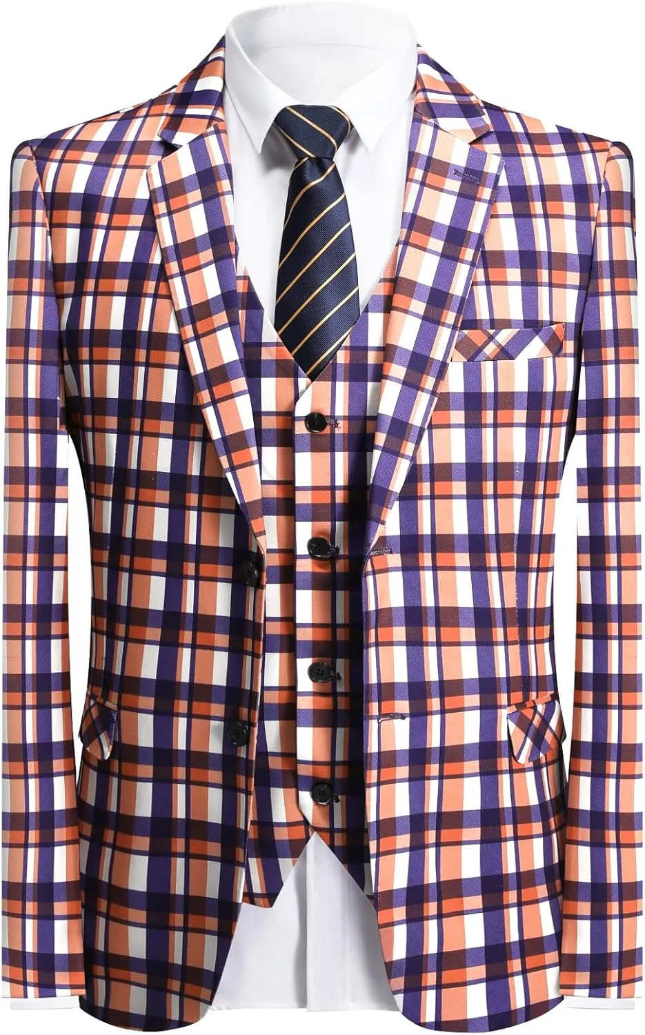 YFFUSHI Men's Plaid Tweed 3 Piece Suit Slim Fit Button Dinner Suit Tuxedo