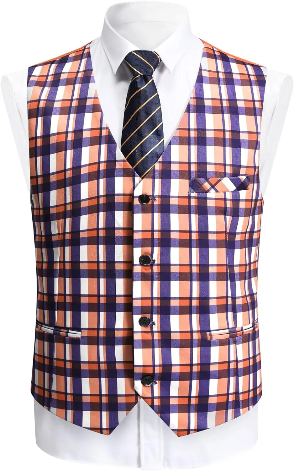 YFFUSHI Men's Plaid Tweed 3 Piece Suit Slim Fit Button Dinner Suit Tuxedo