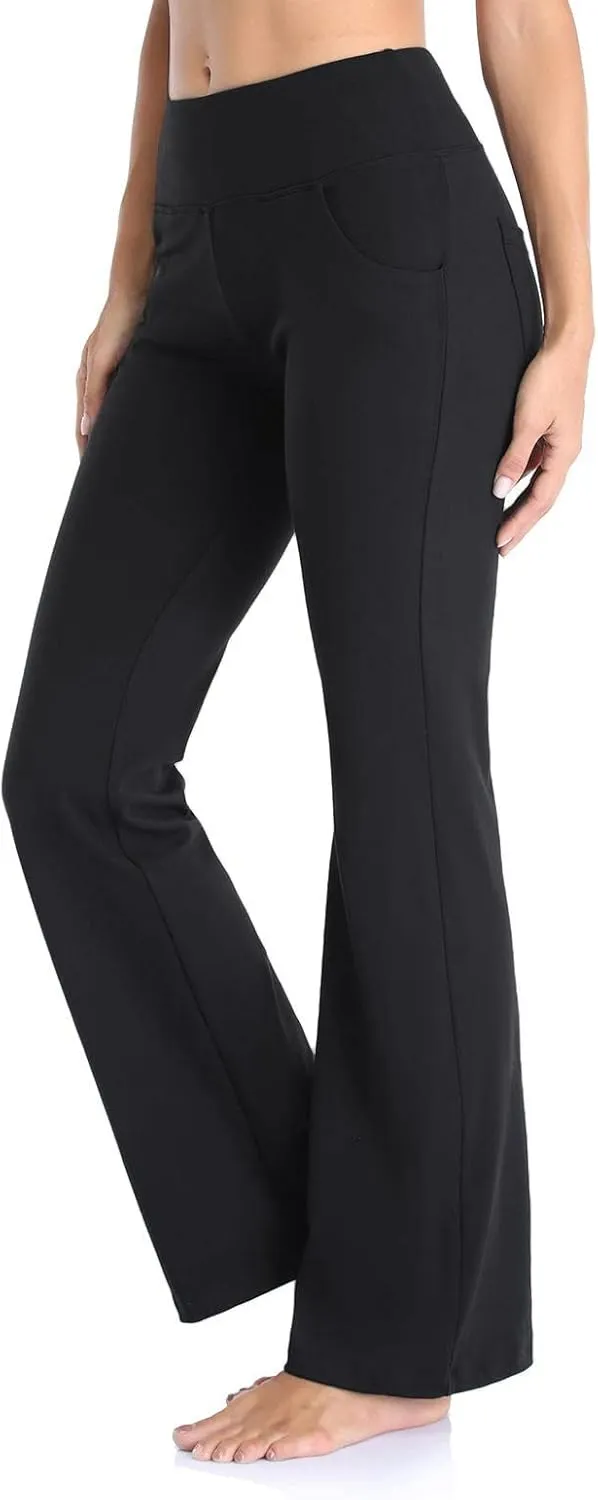 Yoga Pants with Pockets for Women Flare Butt Lifting Workout Athletic Legging High Waist Gym Tights Bootcut Trouser