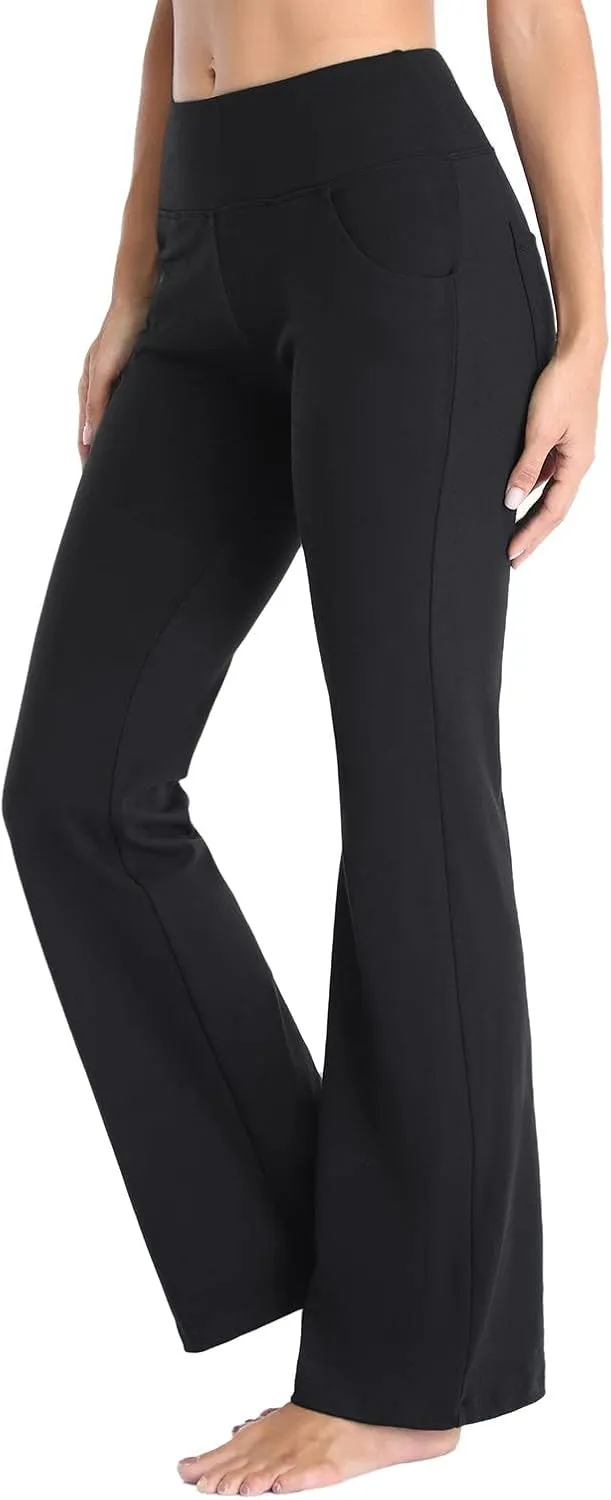 Yoga Pants with Pockets for Women Flare Butt Lifting Workout Athletic Legging High Waist Gym Tights Bootcut Trouser