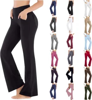 Yoga Pants with Pockets for Women Flare Butt Lifting Workout Athletic Legging High Waist Gym Tights Bootcut Trouser