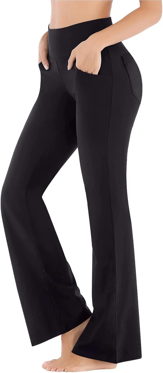 Yoga Pants with Pockets for Women Flare Butt Lifting Workout Athletic Legging High Waist Gym Tights Bootcut Trouser
