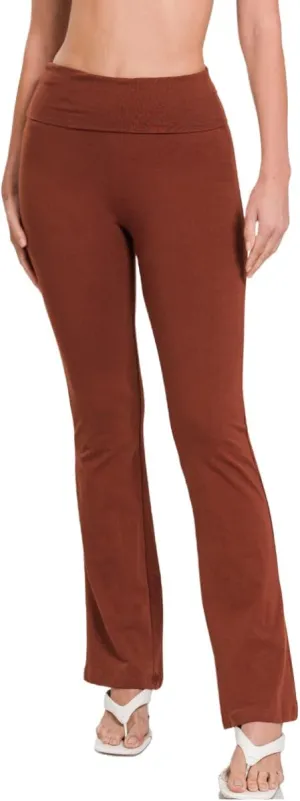 Zenana Women Fold Over Waist Cotton Stretch Flare Leg Boot Cut Yoga Pants Leggings