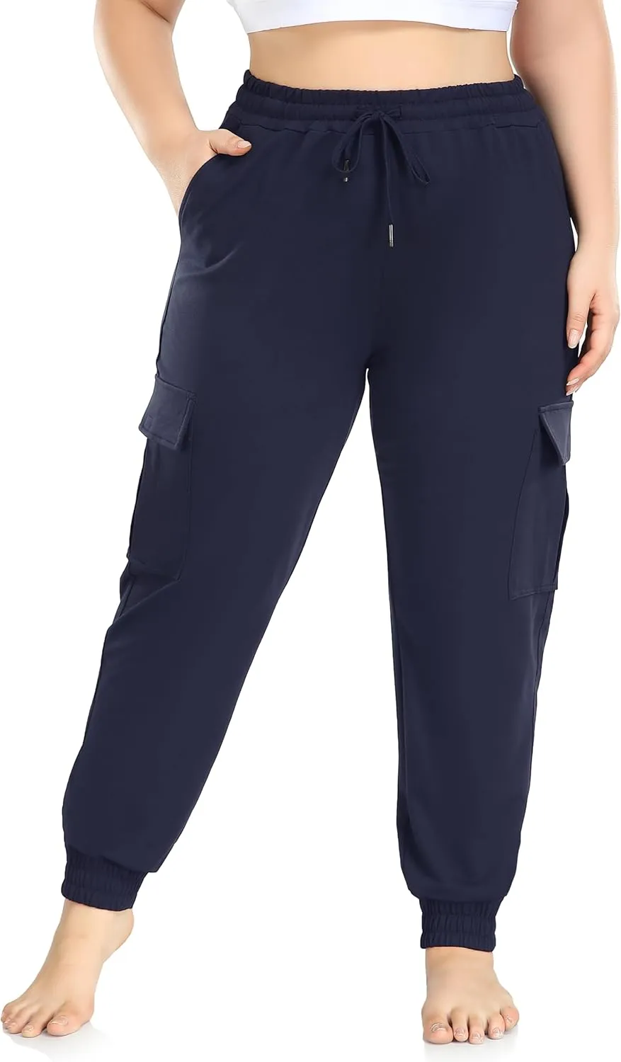 ZERDOCEAN Women's Plus Size Cargo Sweatpants Active Workout Casual Sweat Pants Joggers Pants Pockets Drawstring