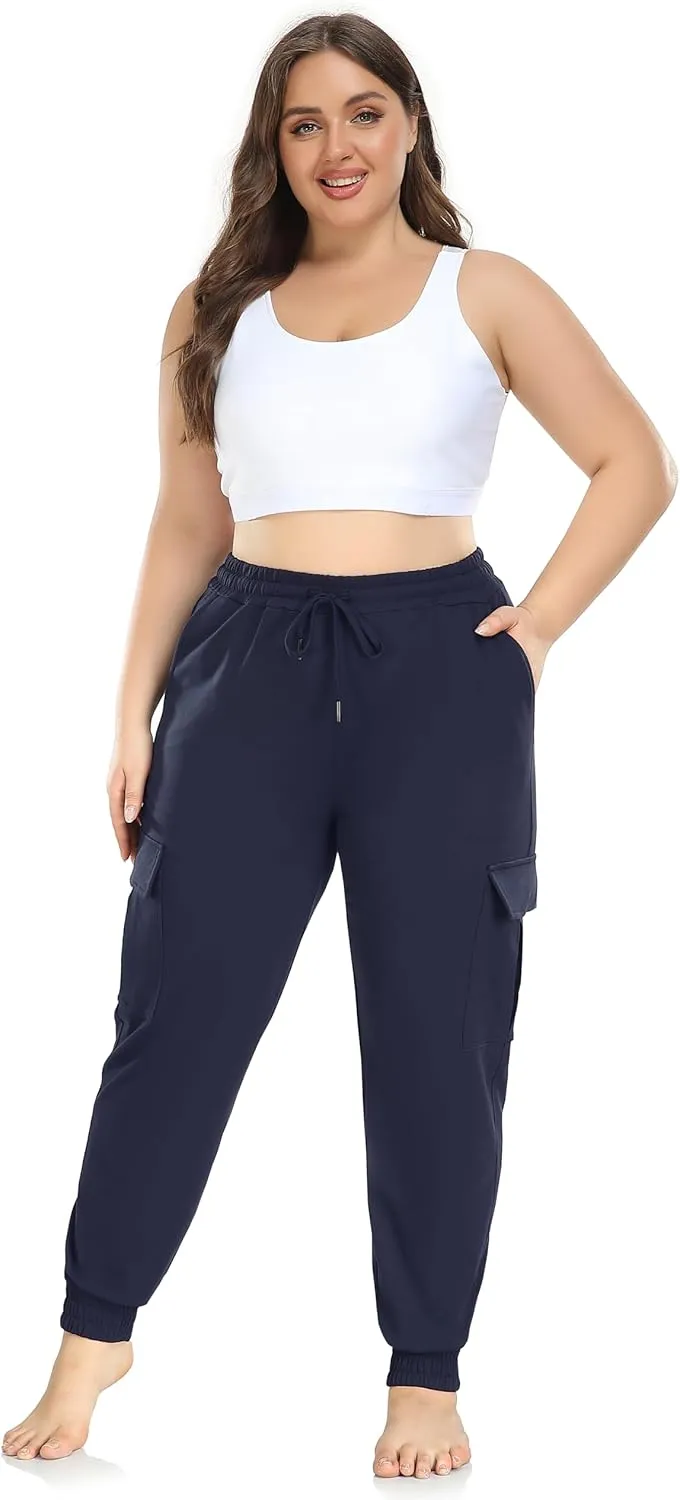 ZERDOCEAN Women's Plus Size Cargo Sweatpants Active Workout Casual Sweat Pants Joggers Pants Pockets Drawstring