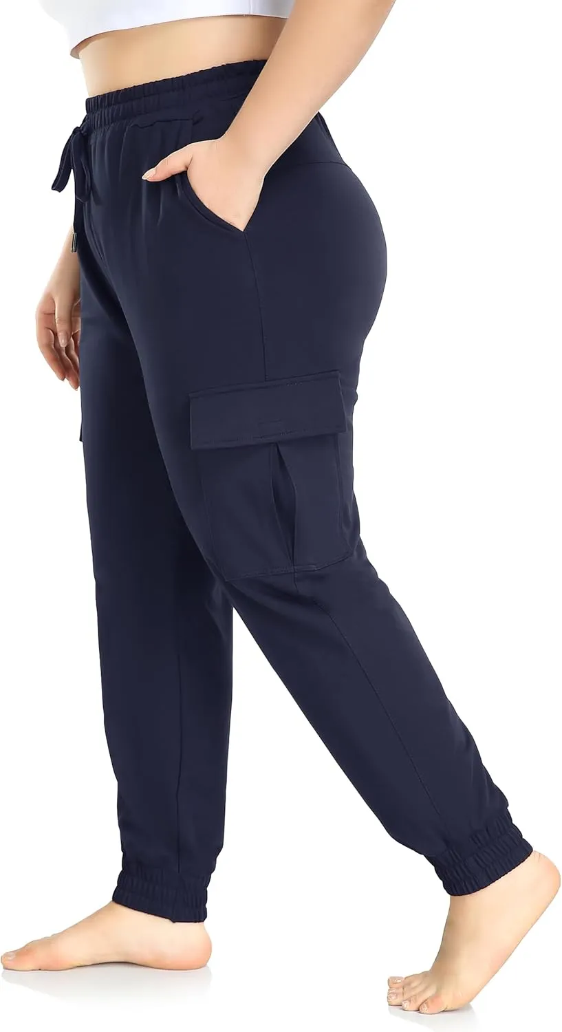 ZERDOCEAN Women's Plus Size Cargo Sweatpants Active Workout Casual Sweat Pants Joggers Pants Pockets Drawstring