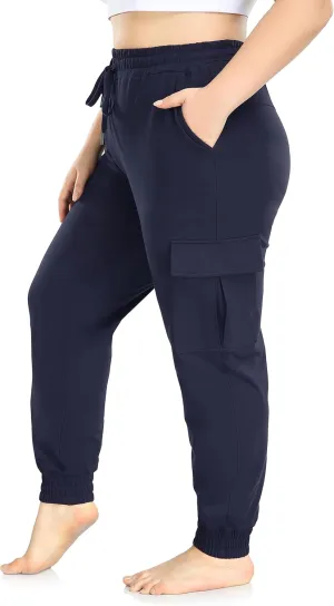 ZERDOCEAN Women's Plus Size Cargo Sweatpants Active Workout Casual Sweat Pants Joggers Pants Pockets Drawstring