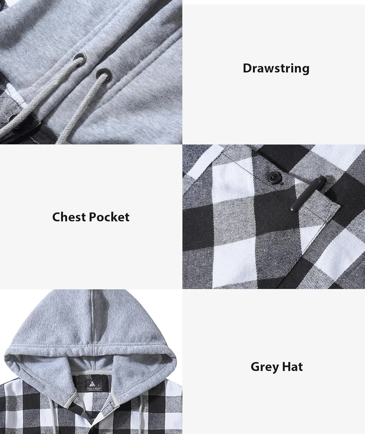 ZITY 3 Pack Men's Flannel Hoodie Shirts Long Sleeve Casual Vintage Button Down Plaid Shirt Jacket with Pocket