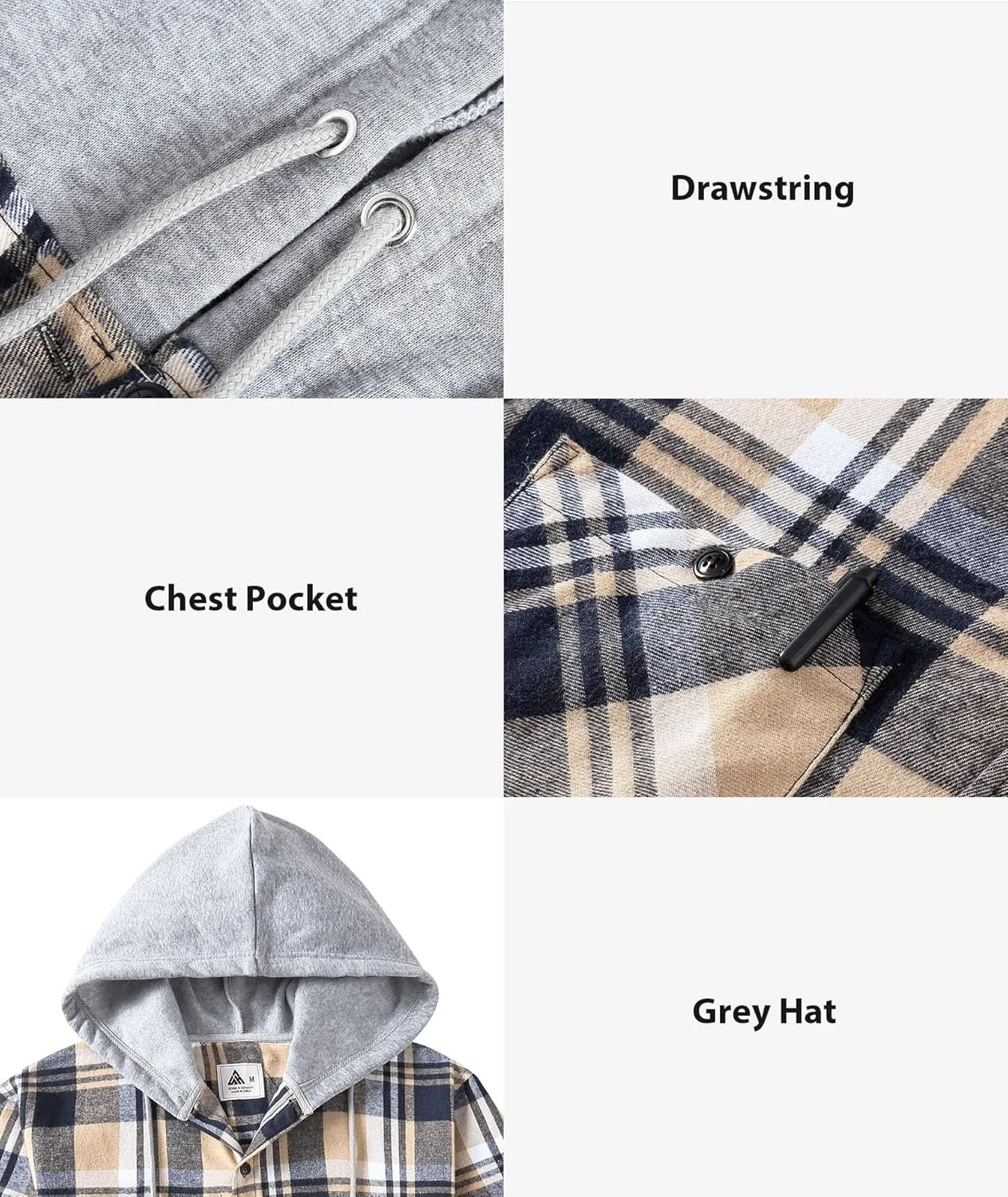ZITY 3 Pack Men's Flannel Hoodie Shirts Long Sleeve Casual Vintage Button Down Plaid Shirt Jacket with Pocket