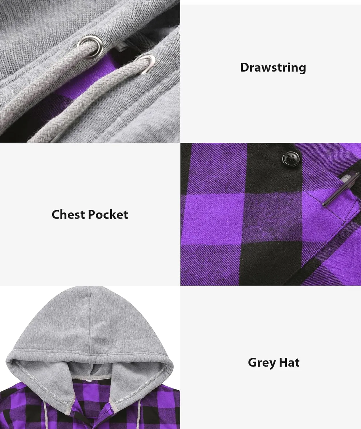 ZITY 3 Pack Men's Flannel Hoodie Shirts Long Sleeve Casual Vintage Button Down Plaid Shirt Jacket with Pocket