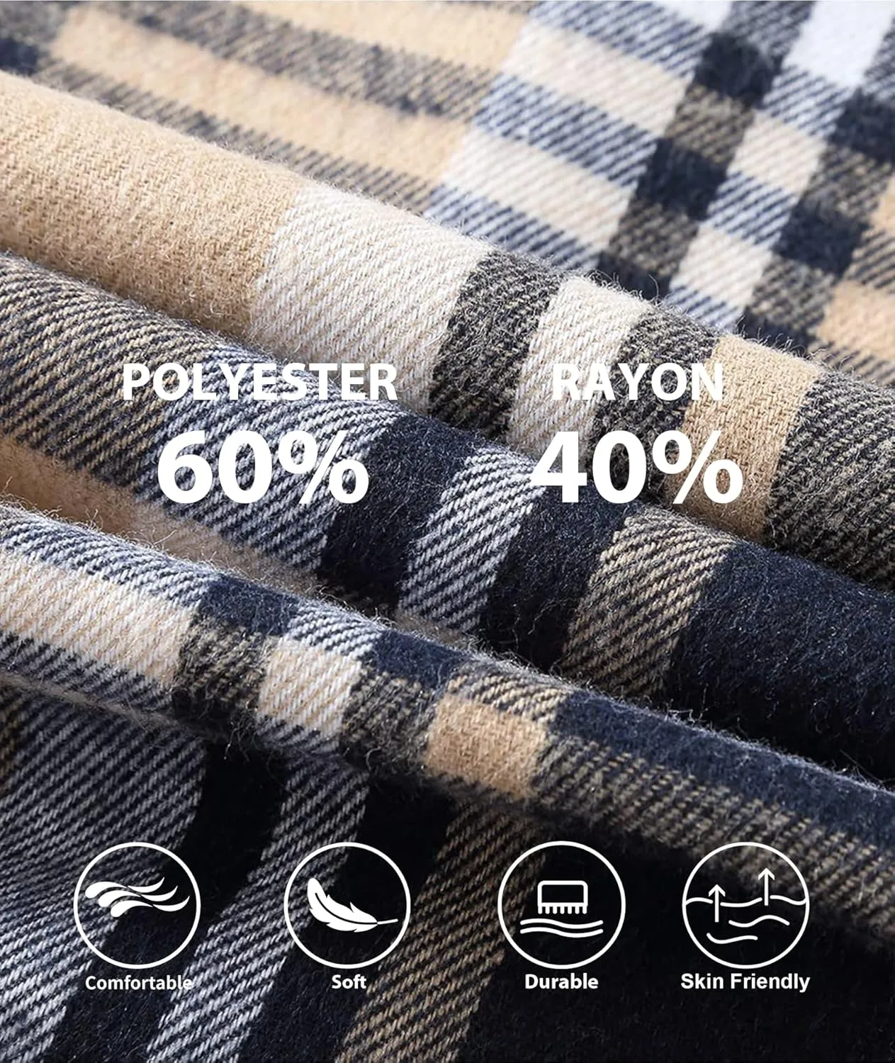 ZITY 3 Pack Men's Flannel Hoodie Shirts Long Sleeve Casual Vintage Button Down Plaid Shirt Jacket with Pocket