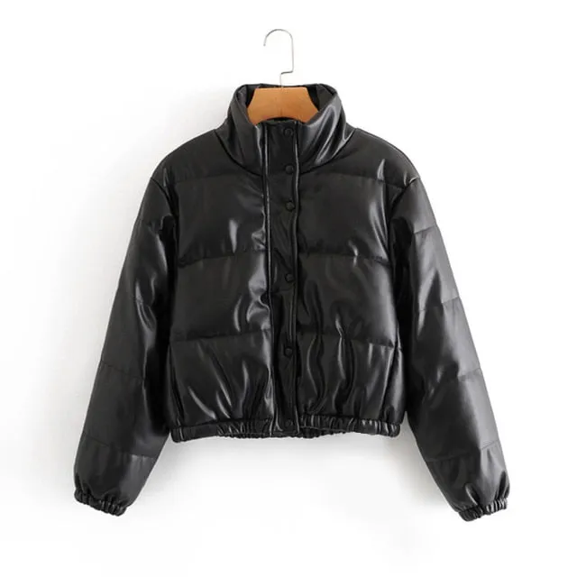 Zoki Winter Thick Women Short Parkas Warm Fashion PU Leather Coats
